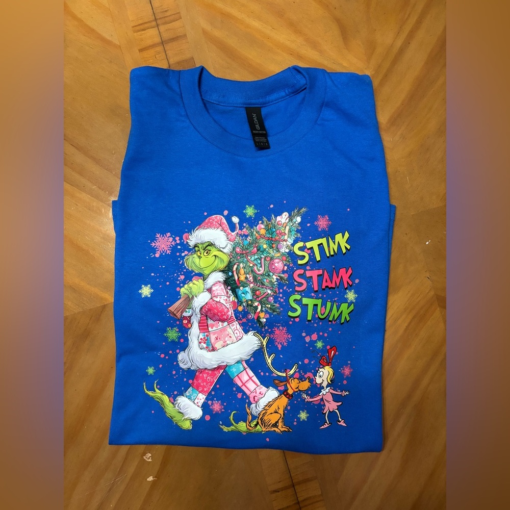 AFTER HOLIDAY NEW Christmas Blue Grinch Graphic T-Shirt